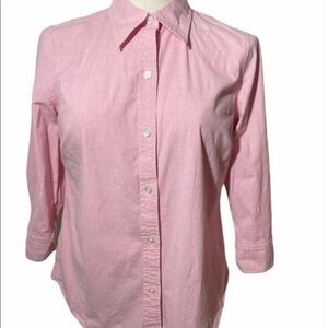 IZOD poplin pink long sleeve button top cotton Sz M